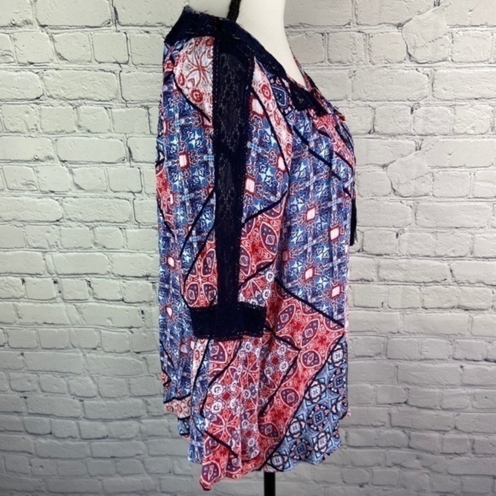 Jessica Simpson‎ Blouse Top Bandana Alaya Sheer Lace Boho Peasant Top Size L - Picture 6 of 16